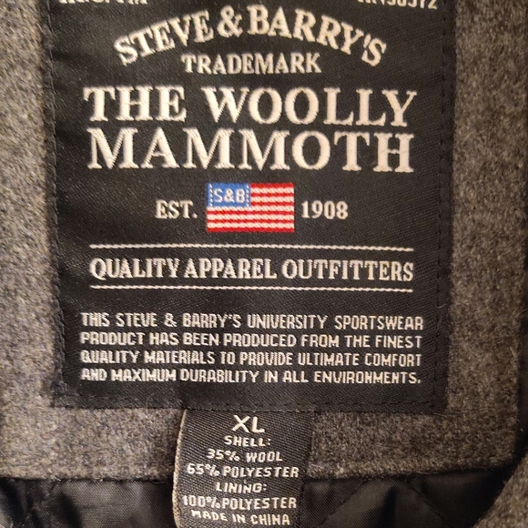 Steve & Barry's Trademark The Woolly Mammoth Men's Gray Peacoat HMBC - Picture 2 of 16
